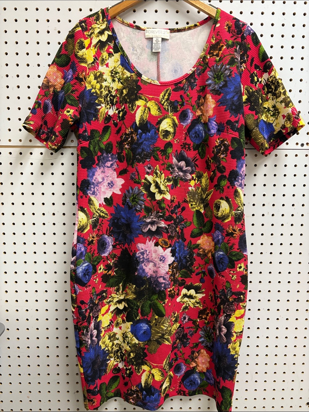 Forever 21 Hot Pink Floral Short Sleeve Bodycon Dress
